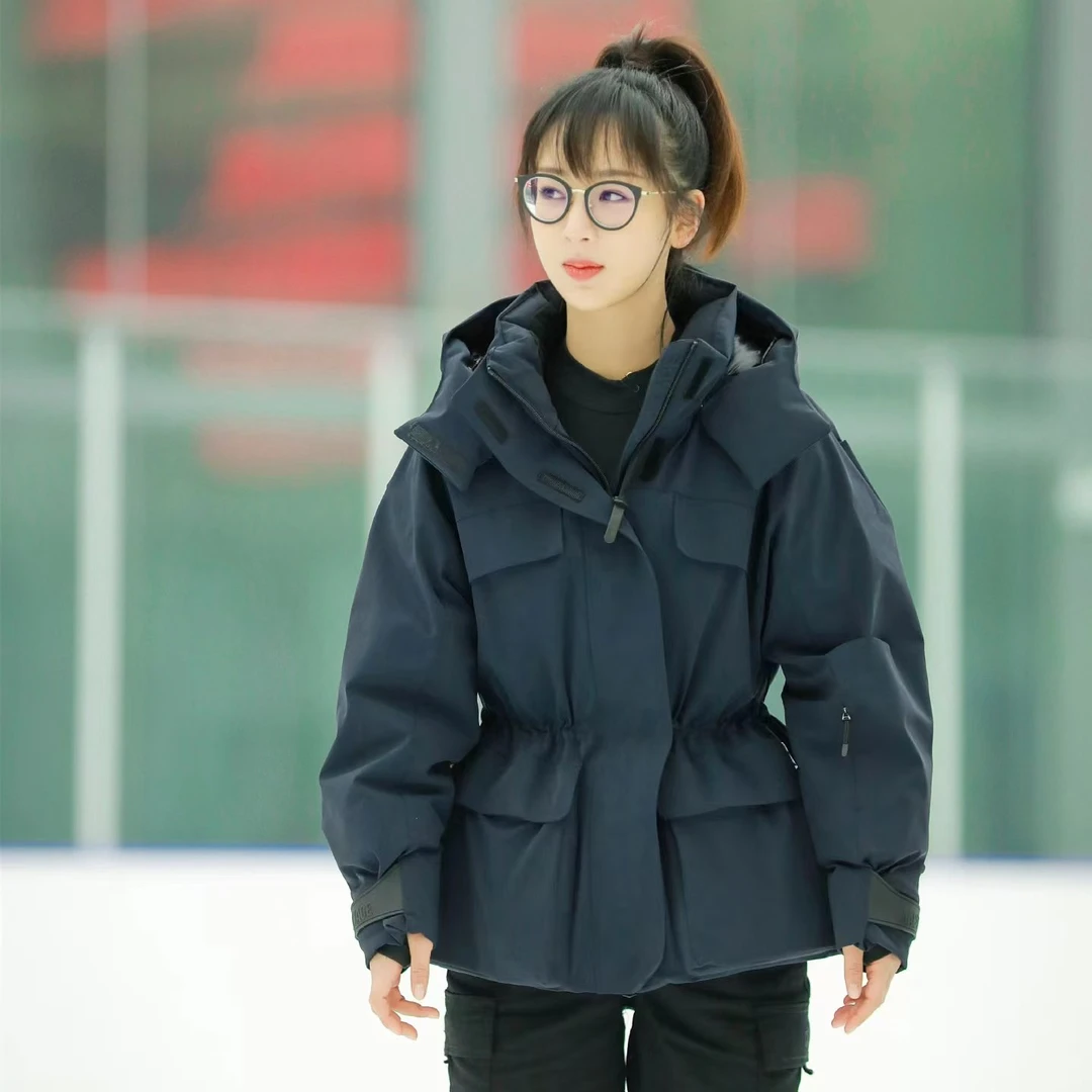【雪山飞仙】小紫同款 抽绳收腰连帽工装羽绒服外套.D3B0102
