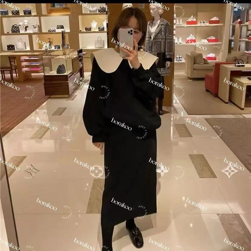 【BORAKOO】蝴蝶结黑色圆领加绒卫衣