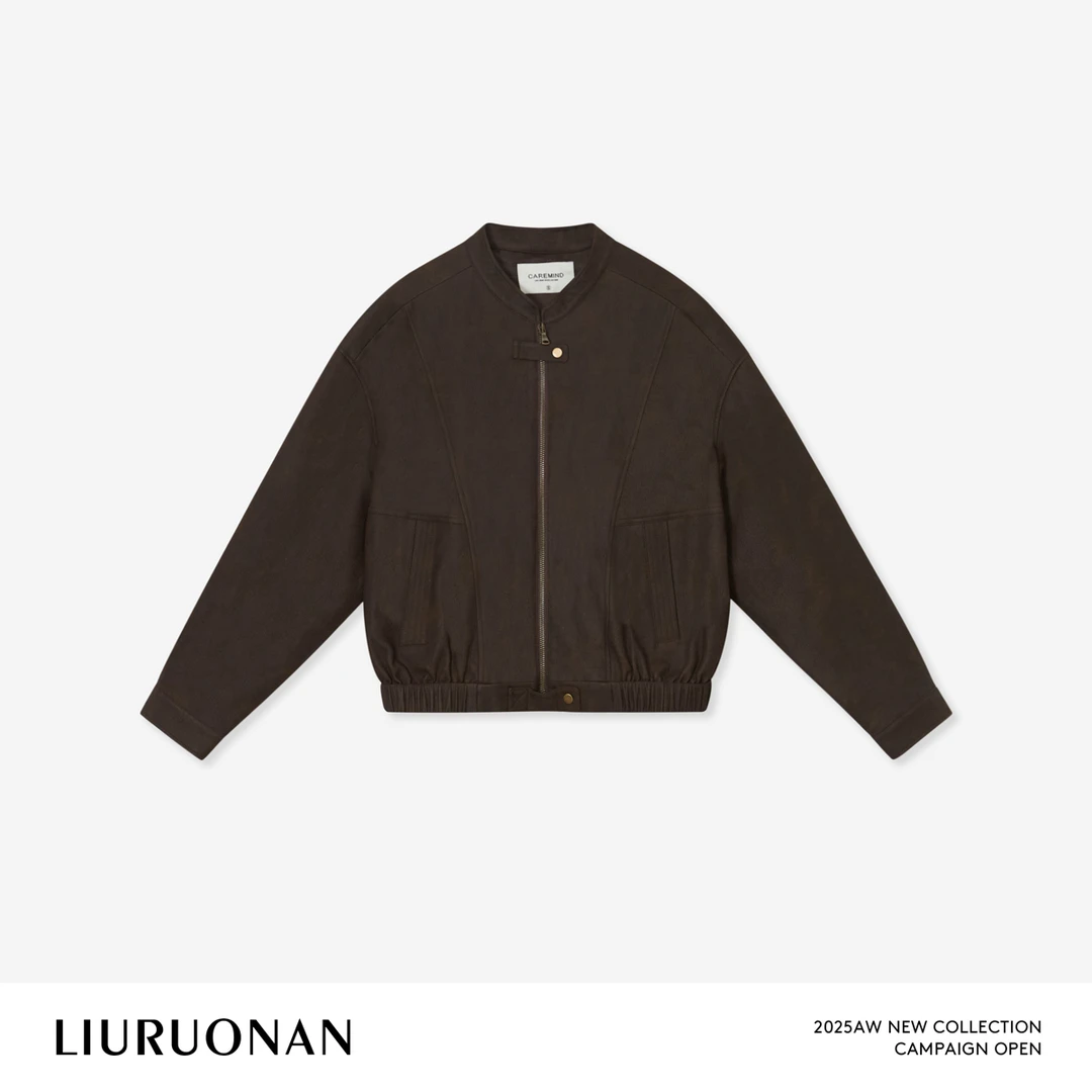 LIURUONAN 25FL【川崎皮夹克】立领设计复古解构分割收腰显瘦短外套