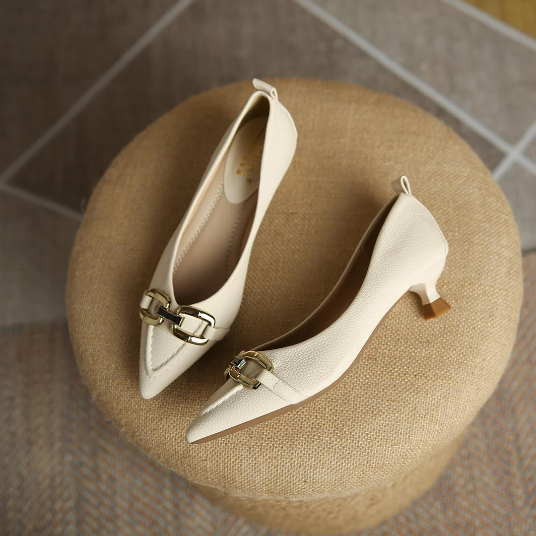 法式中跟细跟高跟鞋软底单鞋低跟小香风气质百搭尖头大码浅口女鞋