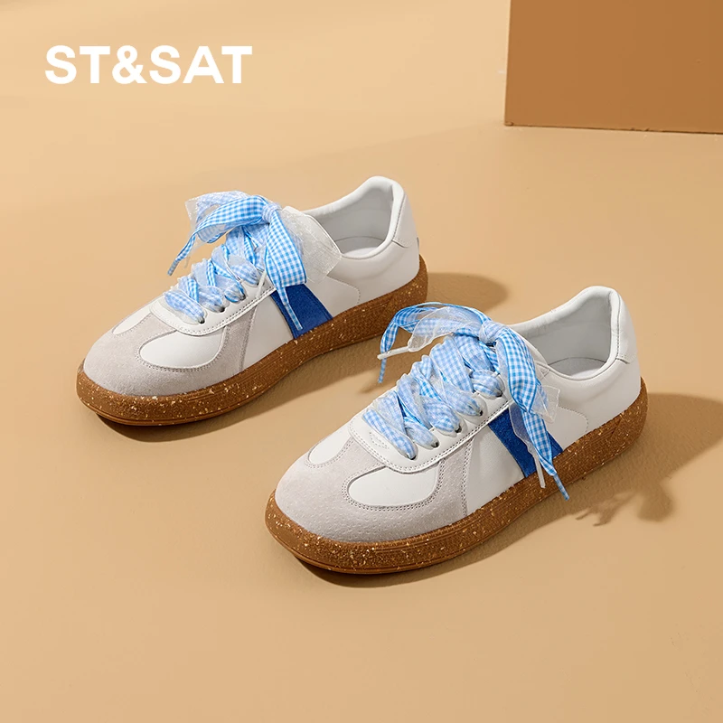 星期六平底德训鞋2025春季新款休闲女鞋复古小众撞色板鞋小白鞋女