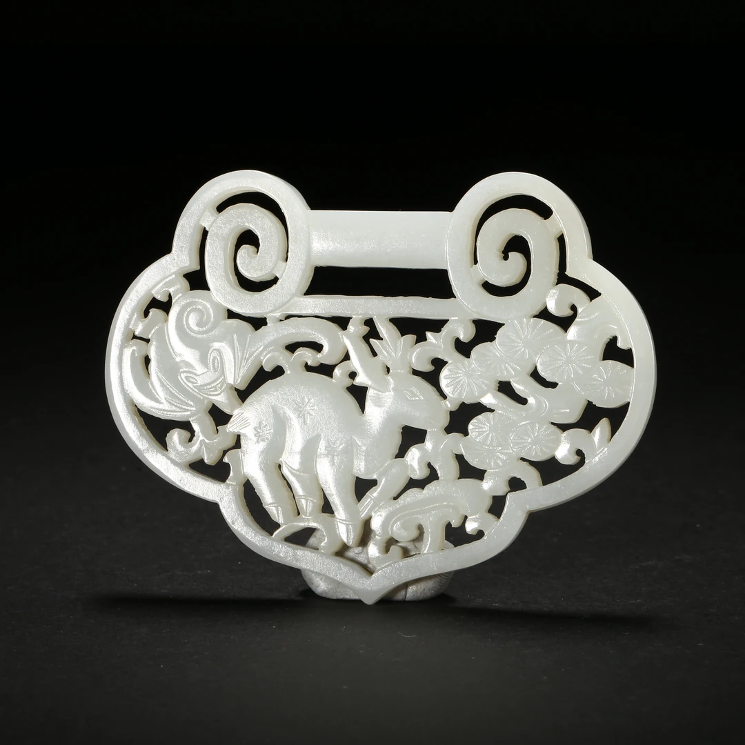清代*白玉透雕福寿纹心形锁/ALJ111101042/和田玉【北京文博】
