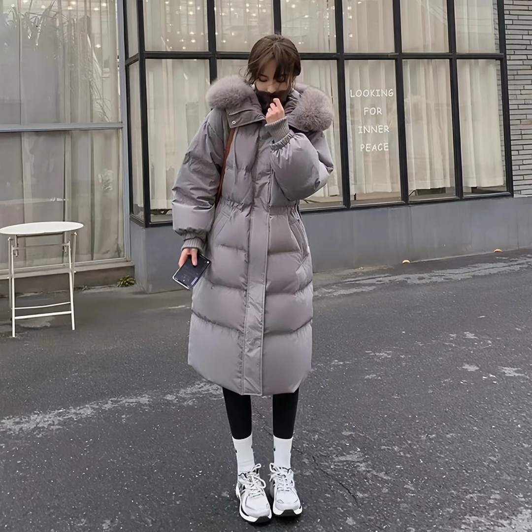 Y6615韩系针织袖修身显瘦加厚羽绒服加大定制狐狸毛领