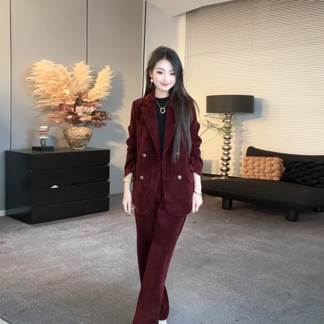 【红人上新】冬季金属加厚加棉安可拉红高奢显瘦高级感西装套装969