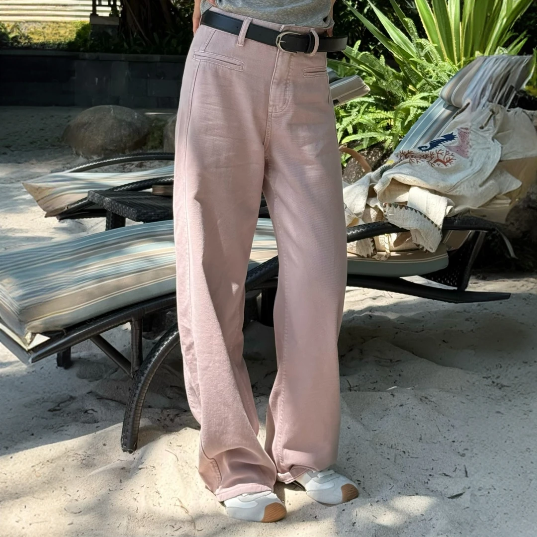 熙贝薇 韩系复古休闲宽松百搭慵懒风早春牛仔长裤 G7226