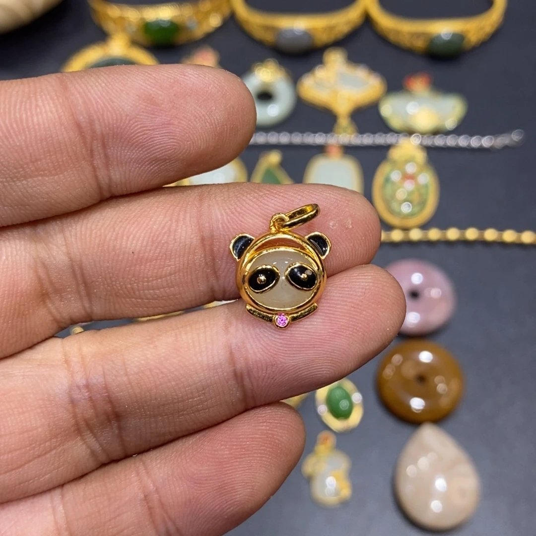 和田玉颈饰银S925镀金镶嵌