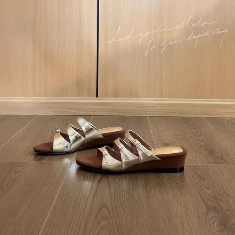 牛皮版~拖鞋女夏季外穿时尚2025新款高级感法式一字凉拖牛皮凉拖