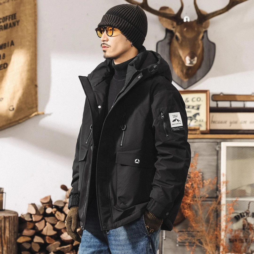 新国标90灰鸭绒工装羽绒服男冬季户外机能风男士加厚连帽冲锋外套