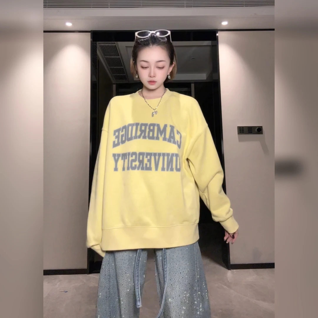 166春季新款韩版简约字母宽松圆领卫衣