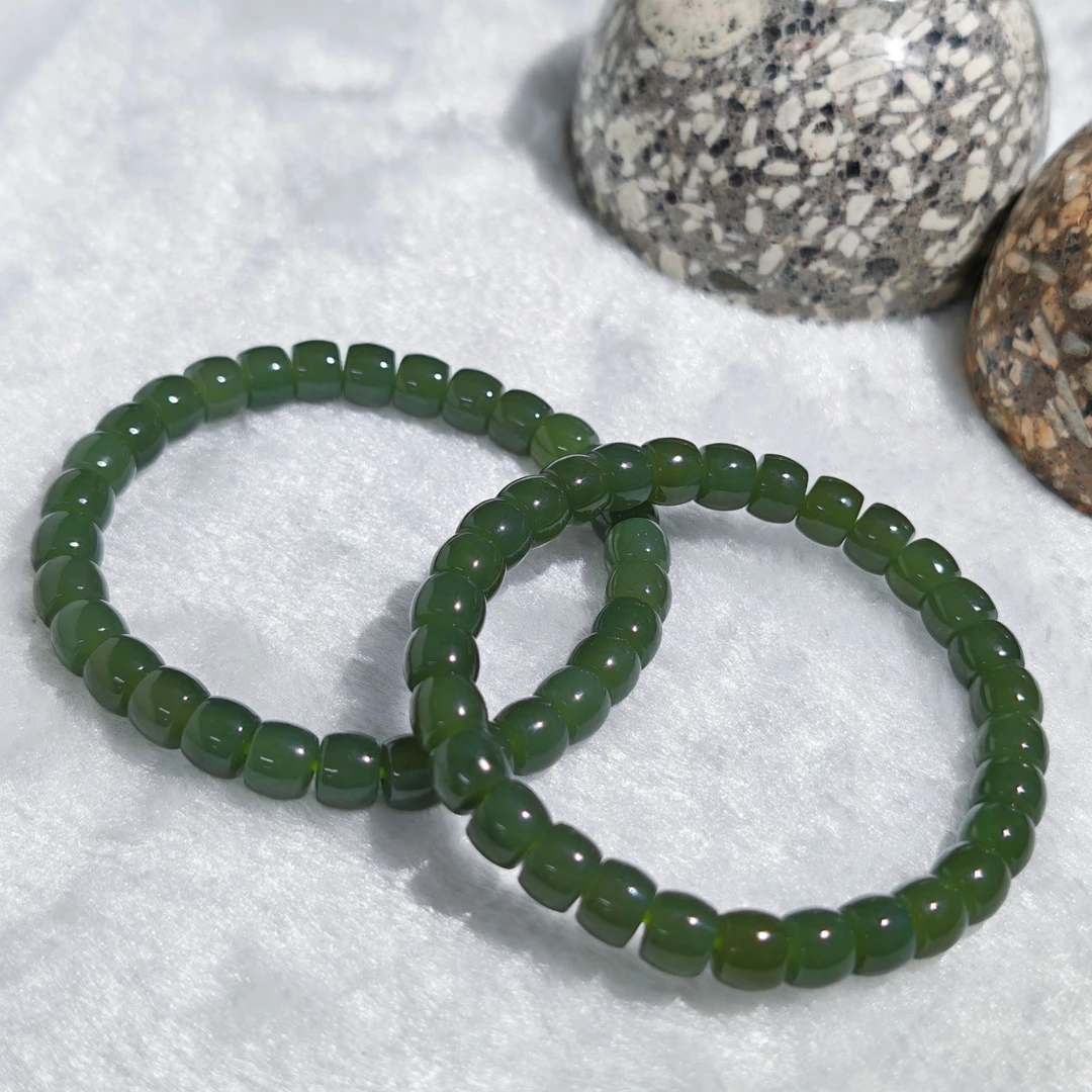 和田玉 湖水绿6*7直切素圈手串 多样性发货 拍一发一 H828