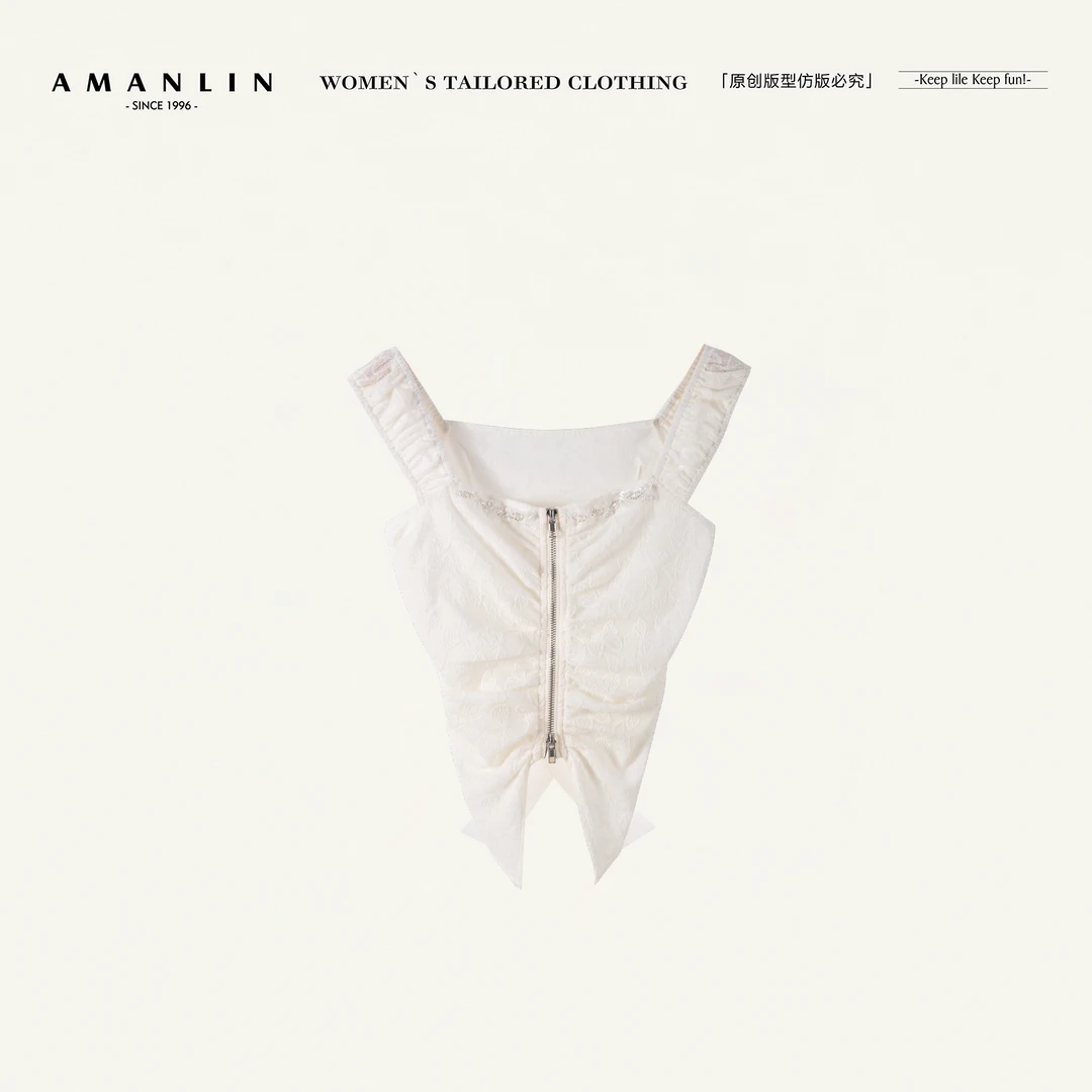 AMANLIN/阿谩琳欧若风小众木耳边拉链褶皱设计感小衫上衣TY598851