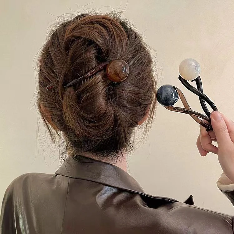 2025新款高级感复古大气咖色珍珠一字抓夹扭扭发夹后脑勺鲨鱼夹