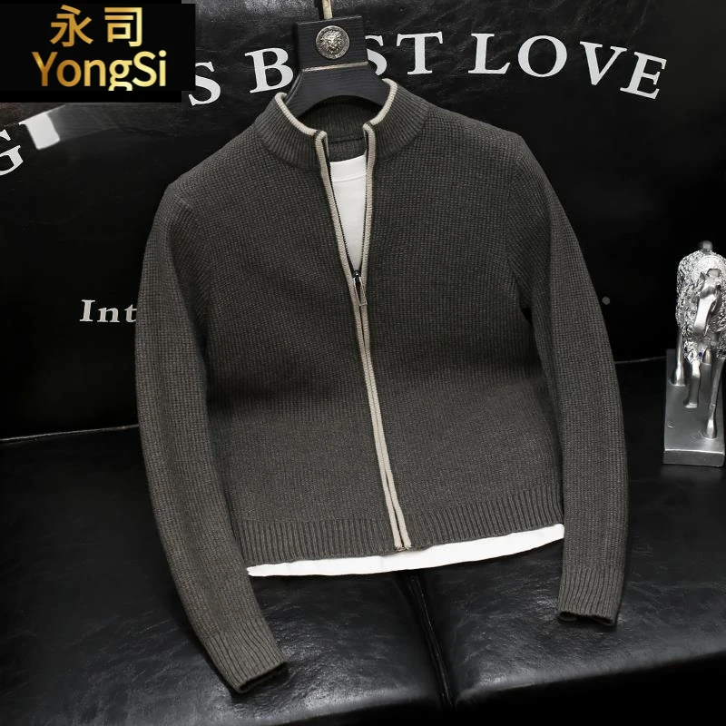 撞色复古美式针织外套男士青年休闲夹克潮牌拉链毛衣2025秋冬新款