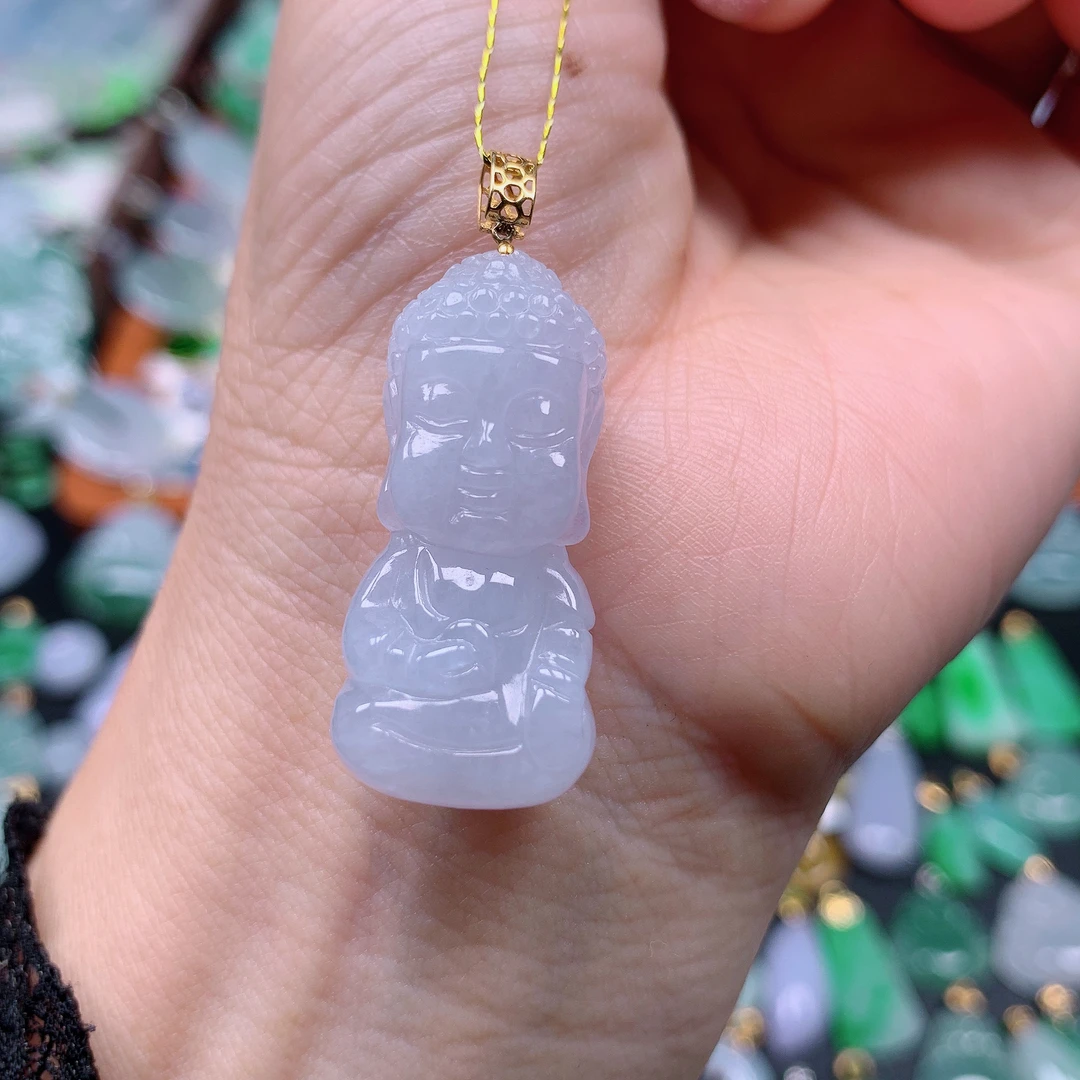 缅甸天然A货翡翠，冰粉宝宝佛 编号29/1226尺33.2-14.8-11