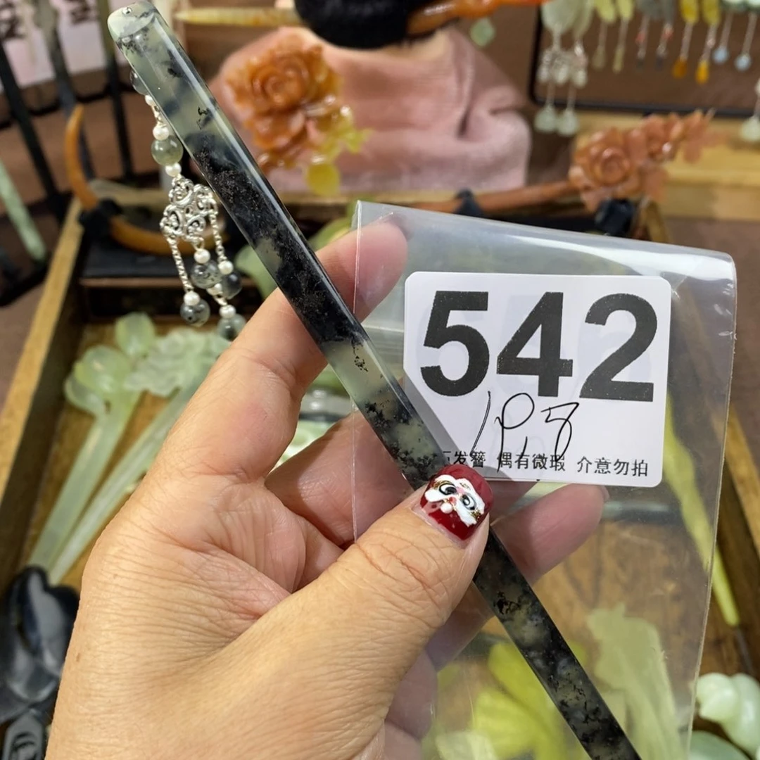 蛇纹石玉玉簪合金冷*