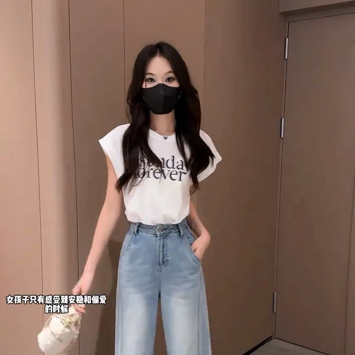 7258后背镂空白色短袖印花T恤