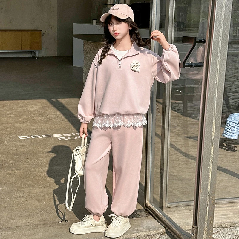 女大童韩系春秋套装2025新款中大童休闲两件套洋气女孩卫衣设计感