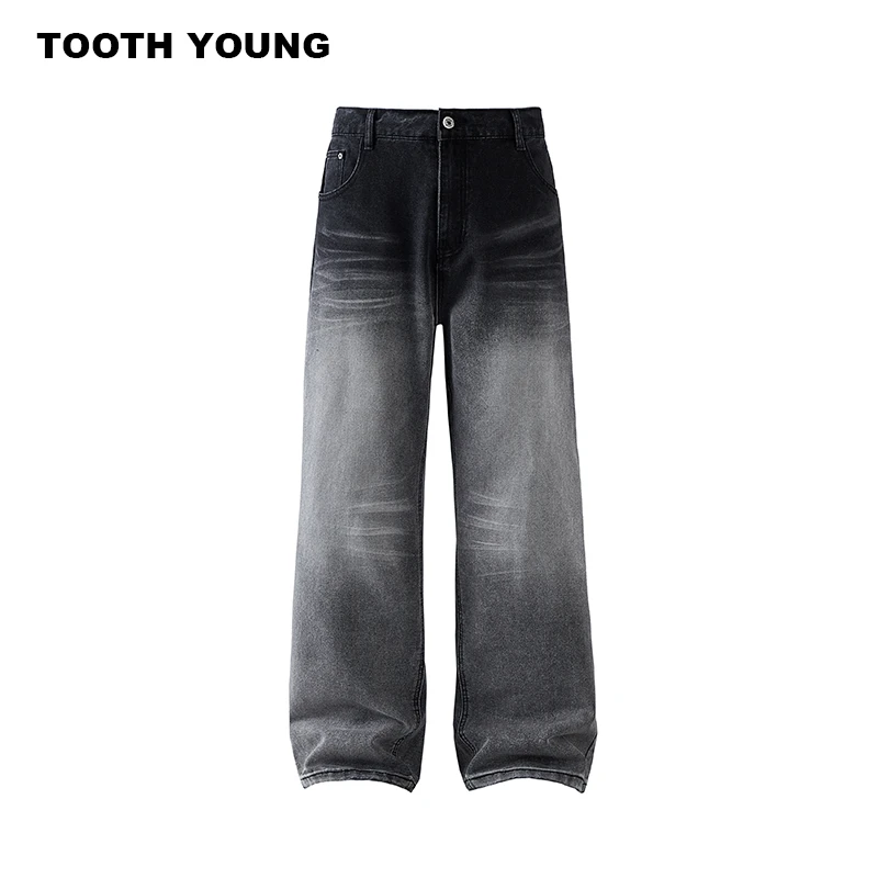 【现货】TOOTH YOUNG 【猫须牛仔裤】水洗做旧宽松男士直筒裤