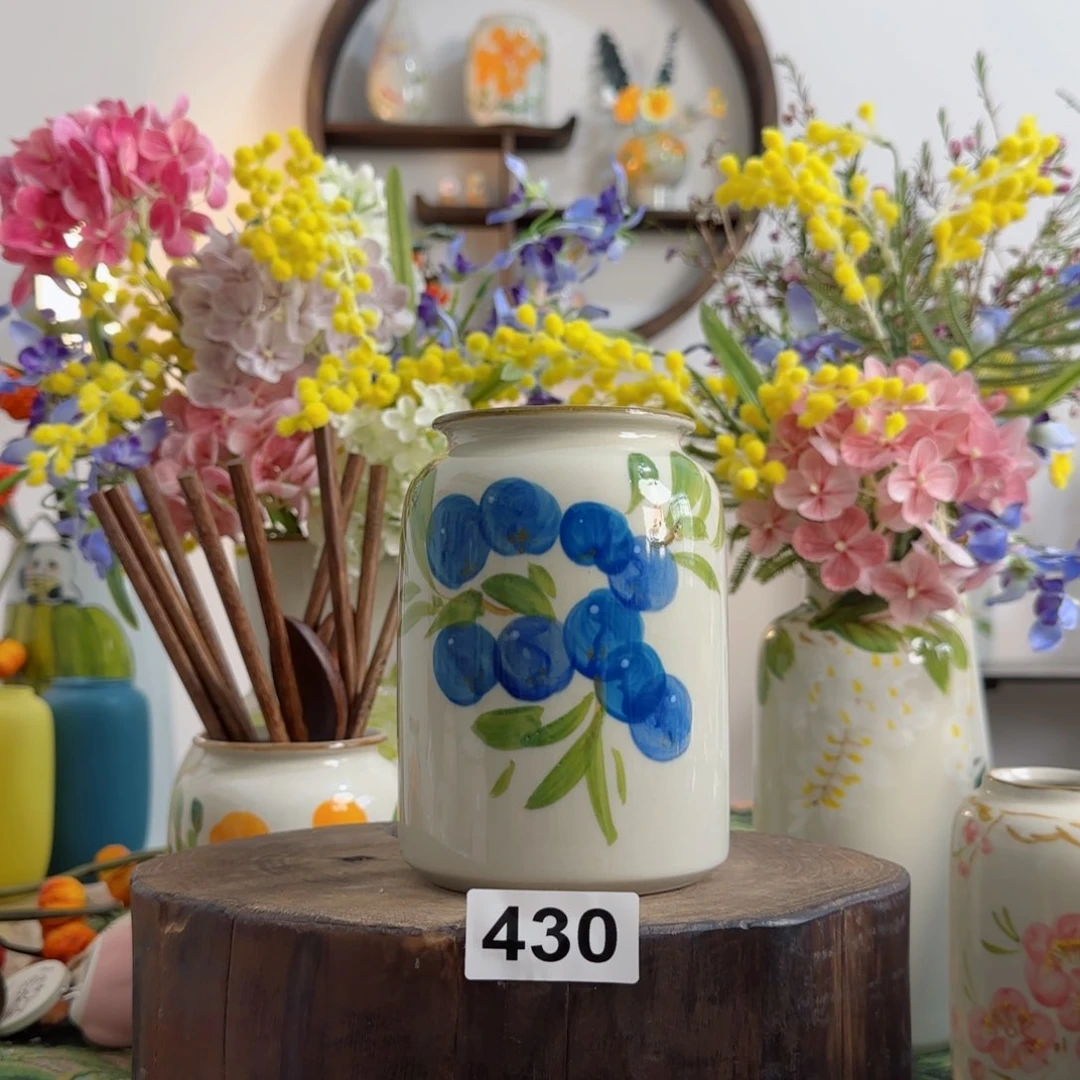 摆件景德镇纯手绘陶瓷小花瓶摆件无孔