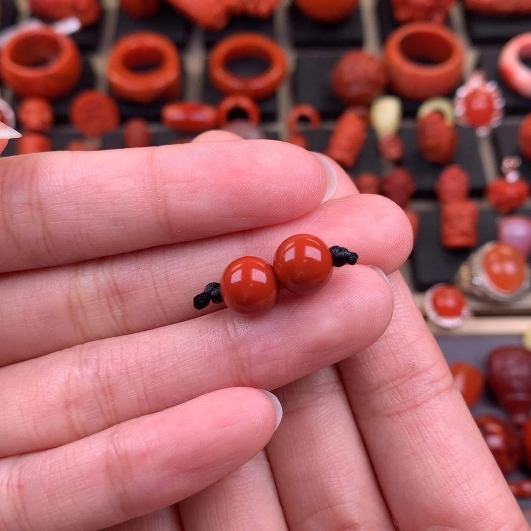 南红玛瑙未镶嵌圆珠对珠8+