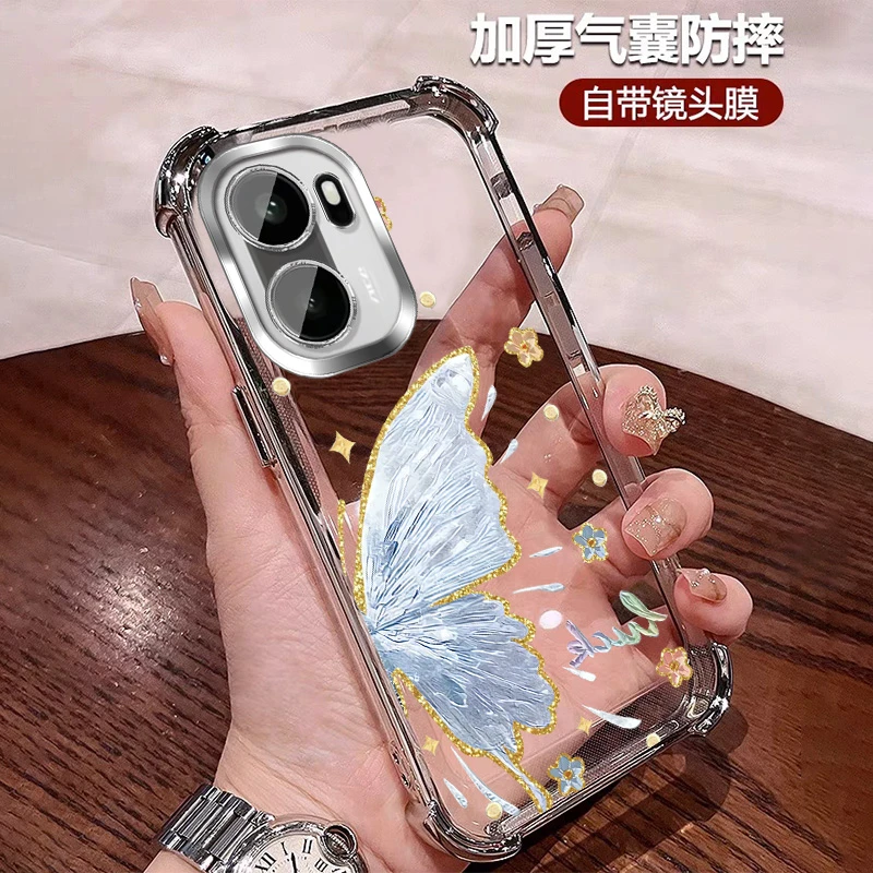 高颜值适用一加ace6手机壳透明全包带镜头膜1+ACE6四角防摔套蝴蝶