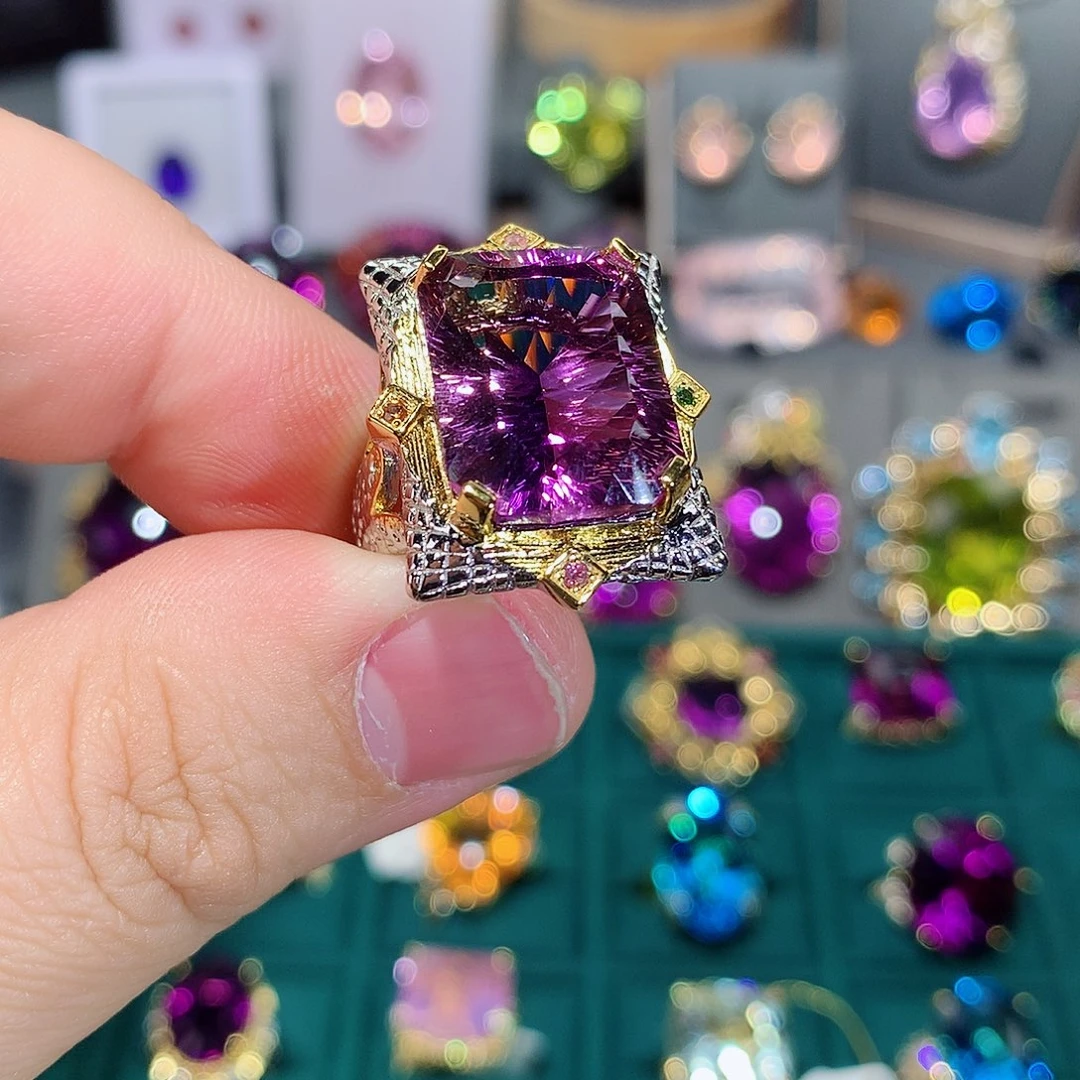 水晶戒指银S925镶嵌戒指