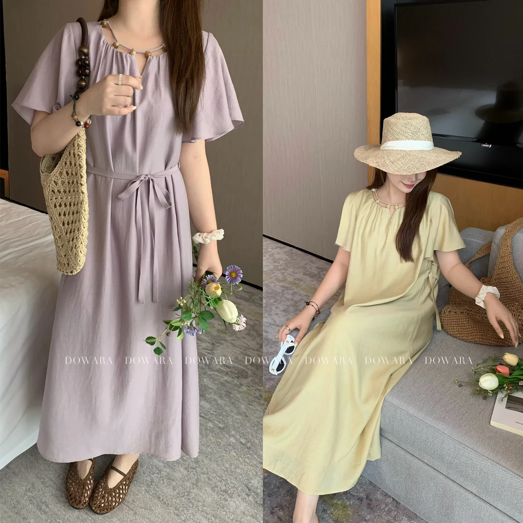 现货大婉酱微胖定制【珠玉裙】设计感荷叶边短袖连衣裙夏宽松 8734D