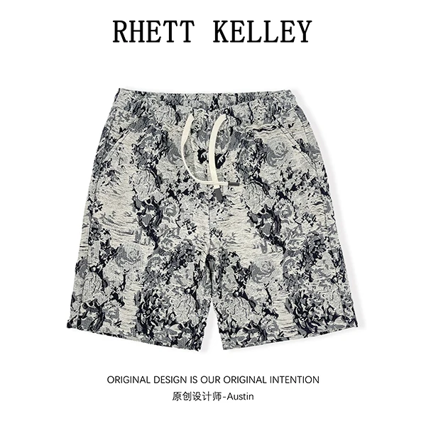 【RHETT KELLEY】定制潮流牛仔花卉短裤提花五分裤