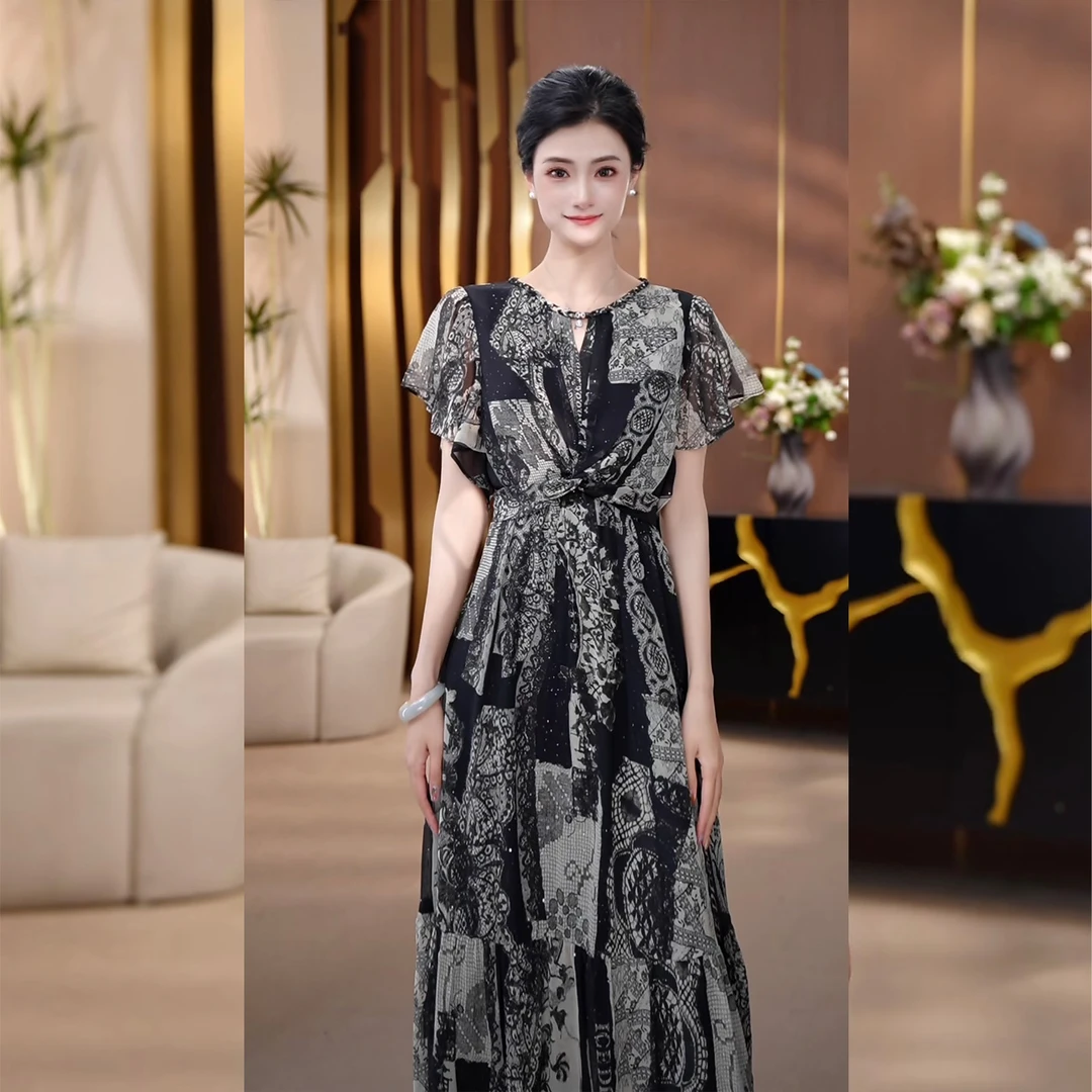 UNIQUE U:US【香榭丽舍】波西米亚纽结几何花纹透气连衣裙252316