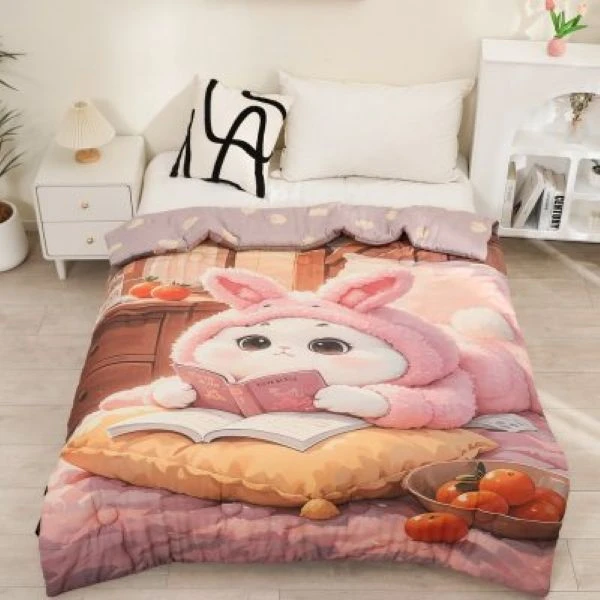 晚安小兔150cm*200cm被子纯棉多功能轻奢超柔轻奢双层纱被子