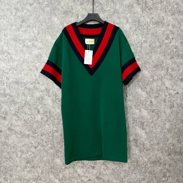 95新 GUCCI/古驰 古驰绿色v领连衣裙