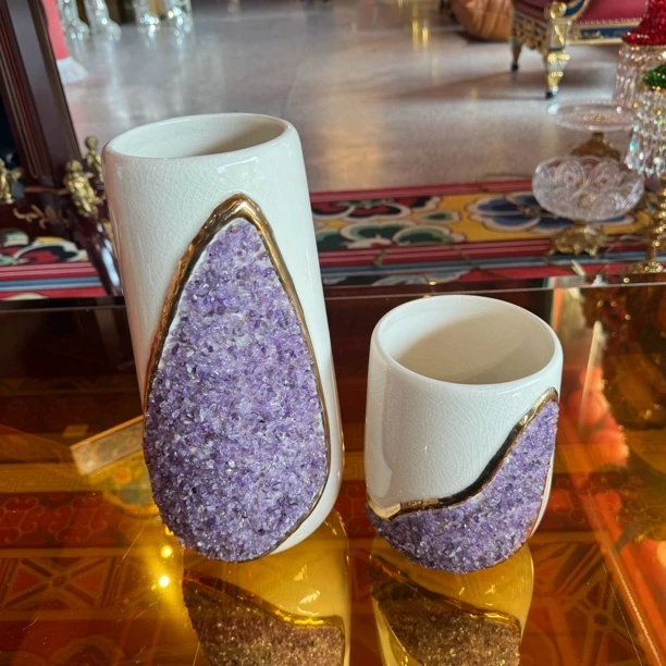 【618专属】SJ165轻奢招财装饰紫水晶干花插花瓶创意装饰玄关摆件
