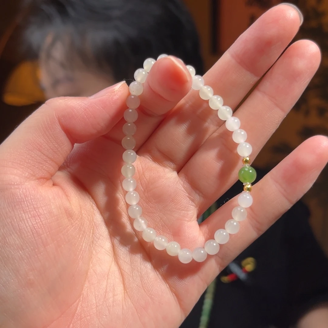 手串未镶嵌和田玉白玉设计款5mm80