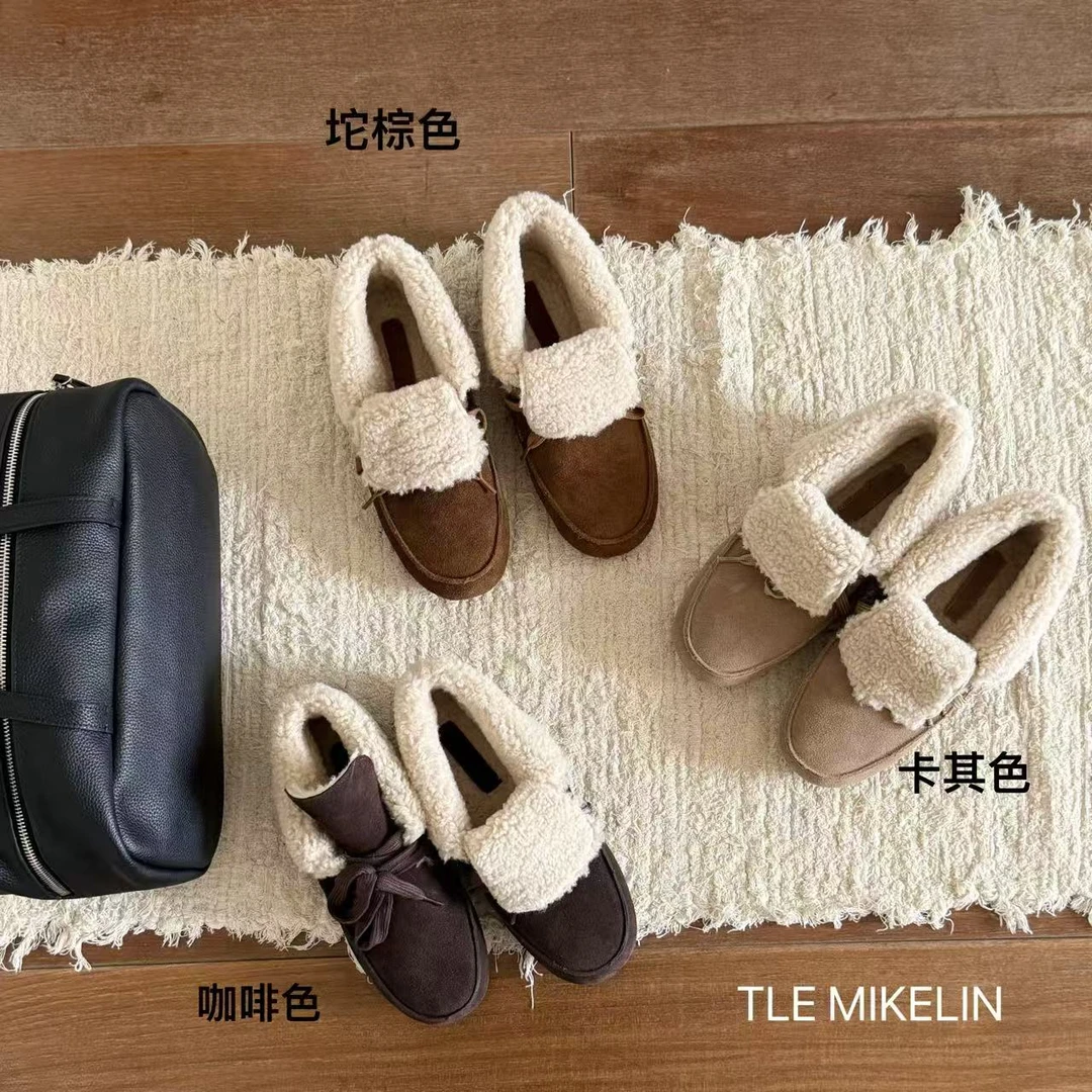 加绒保暖毛毛鞋女2025冬外穿懒人真皮勃肯雪地舒适软底棉鞋1350-1