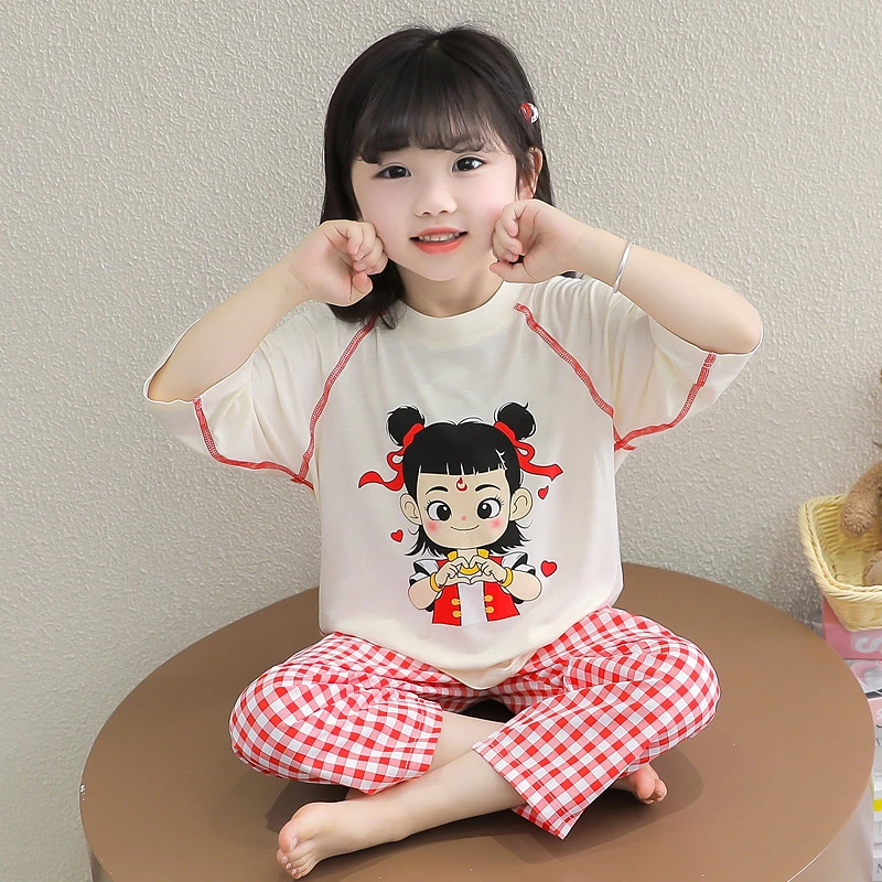 哪吒莫代尔女孩哪吒莫代尔宝宝空调儿童女童睡衣女孩夏天空调睡衣