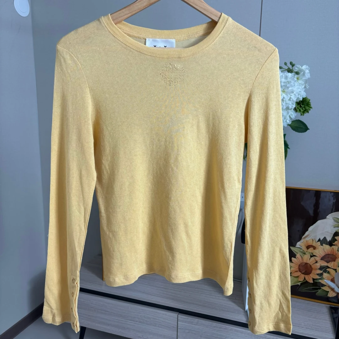 正肩长袖t恤女早秋薄款修身显瘦内搭打底衫短款上衣-X011