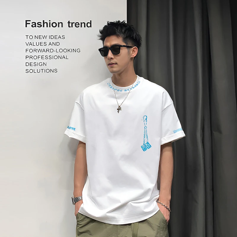 【轻奢男装-扎染梵文-c】T2051夏季新款时尚设计师潮流休闲百搭T恤