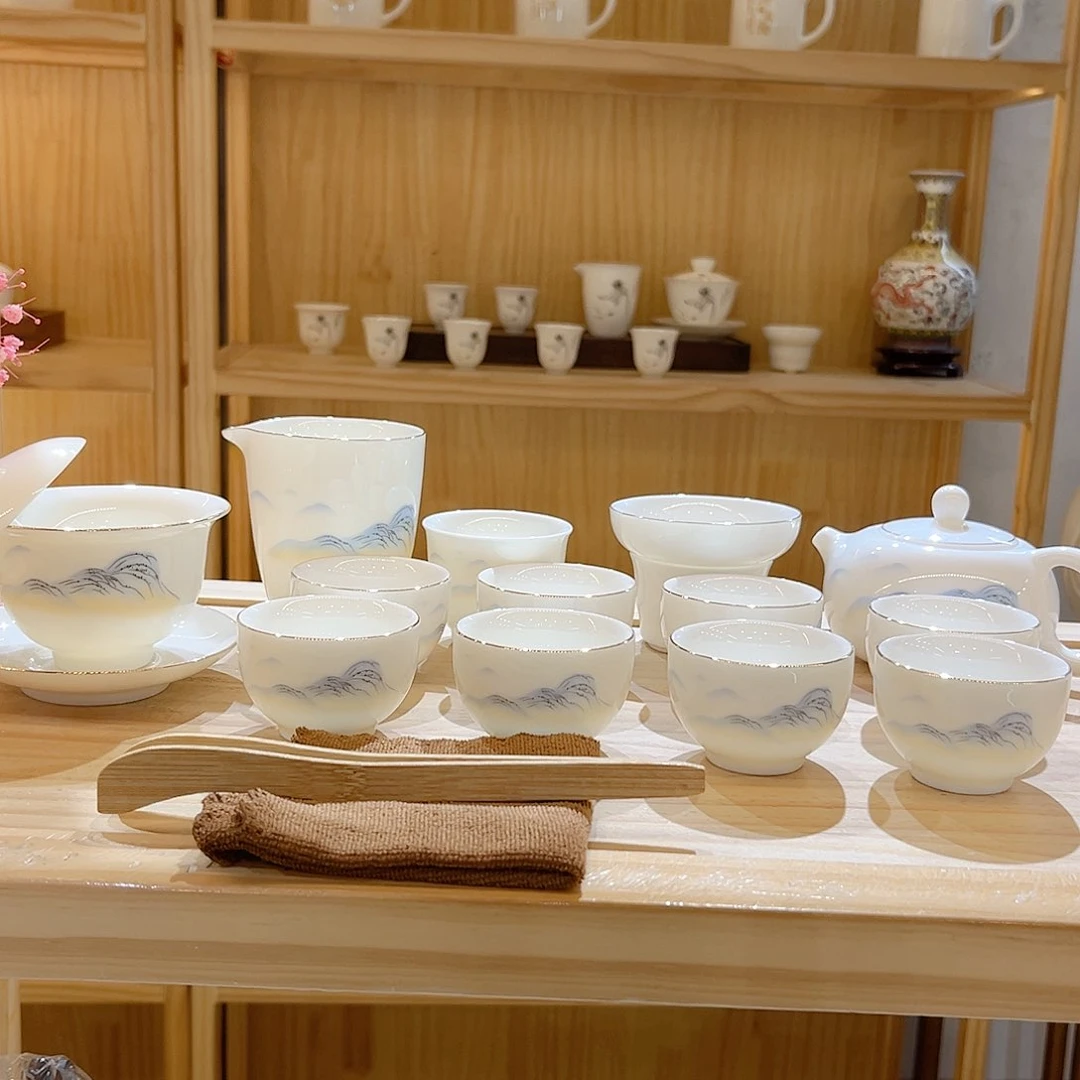 【御瓷斋】羊脂玉瓷江山如画套装16头