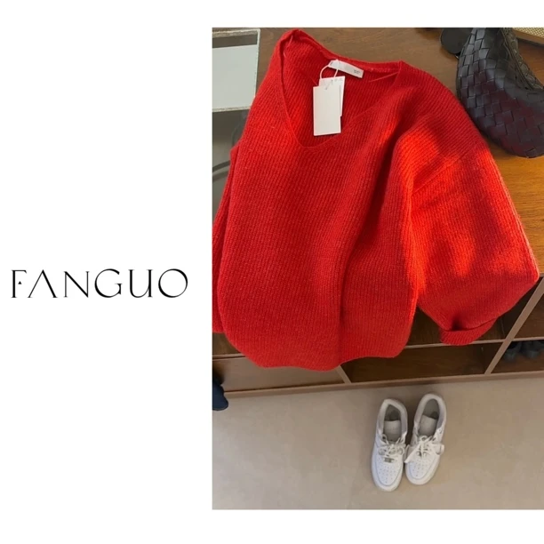 西班牙纯原！MAN*极简老钱风 宽松落肩慵懒感V领羊毛毛衣 27338