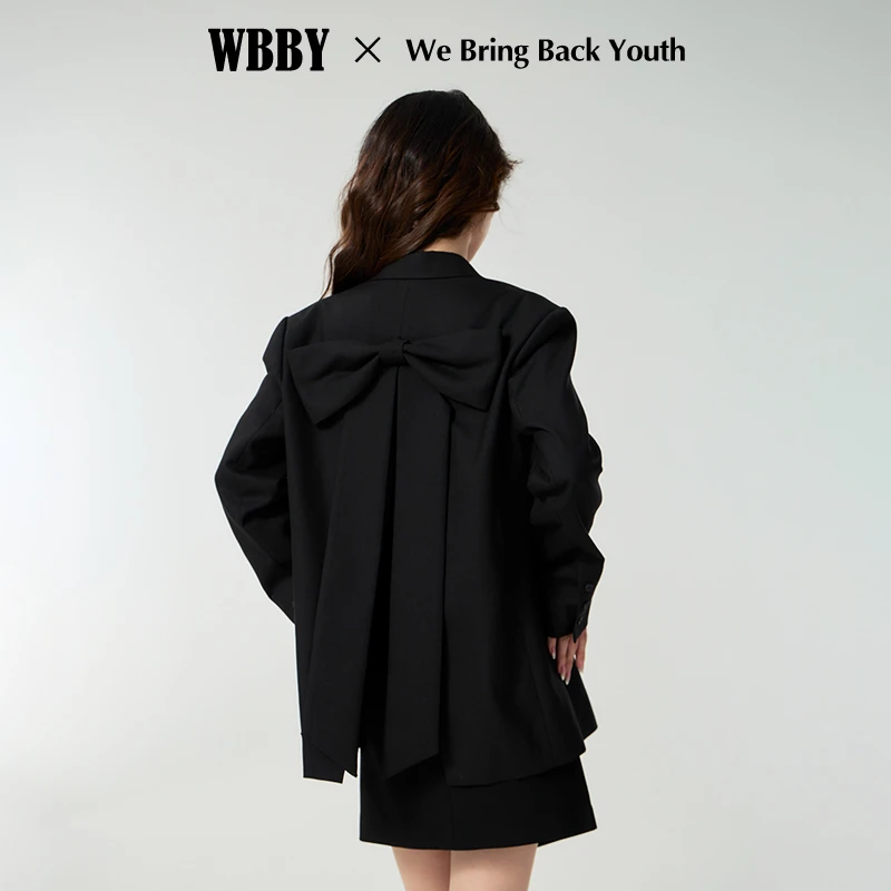 洋气衣服晚宴正装女正肩西装外套2025秋新款黑色蝴蝶结千金风女款