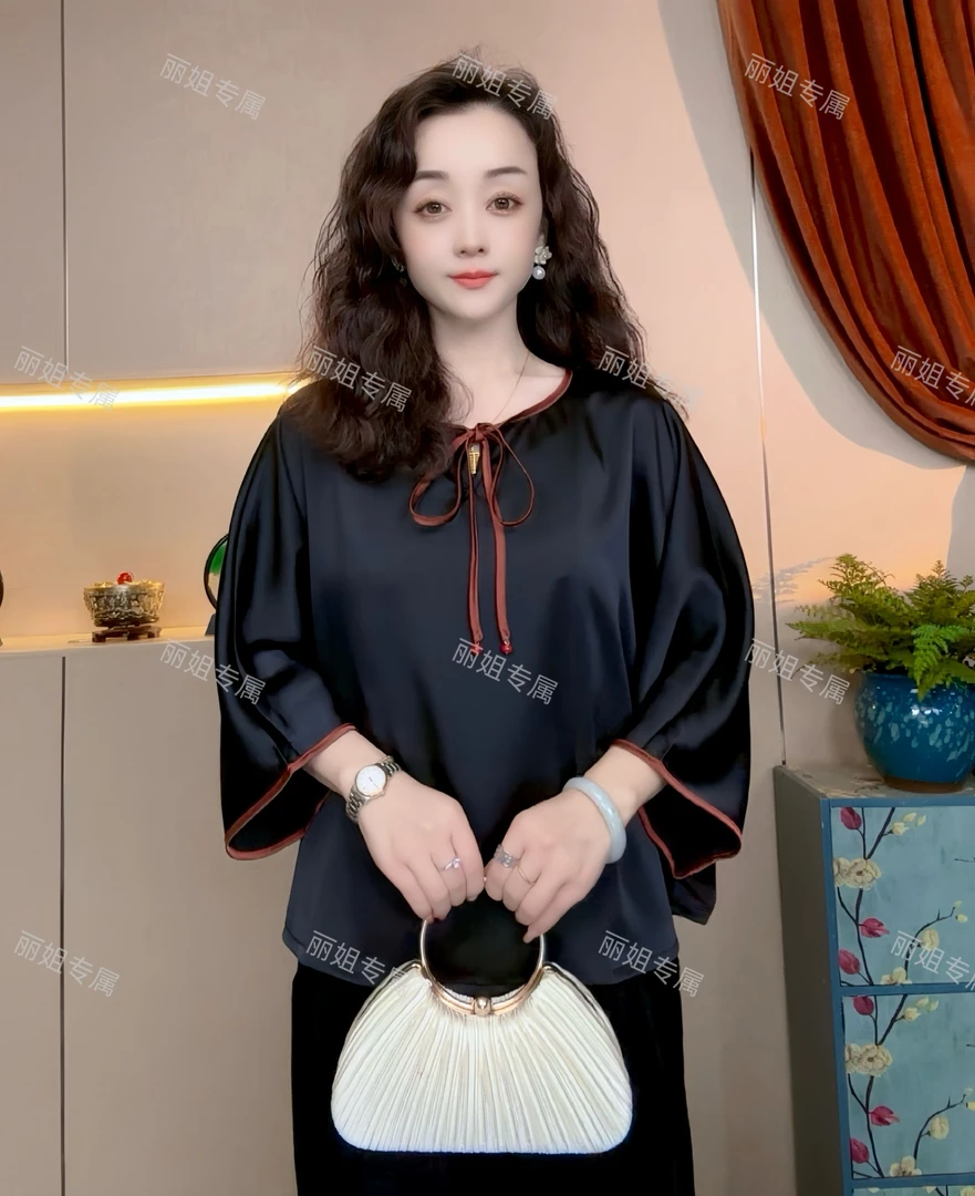 2025新款高端优雅时尚纯色圆领短袖上衣小衫15607