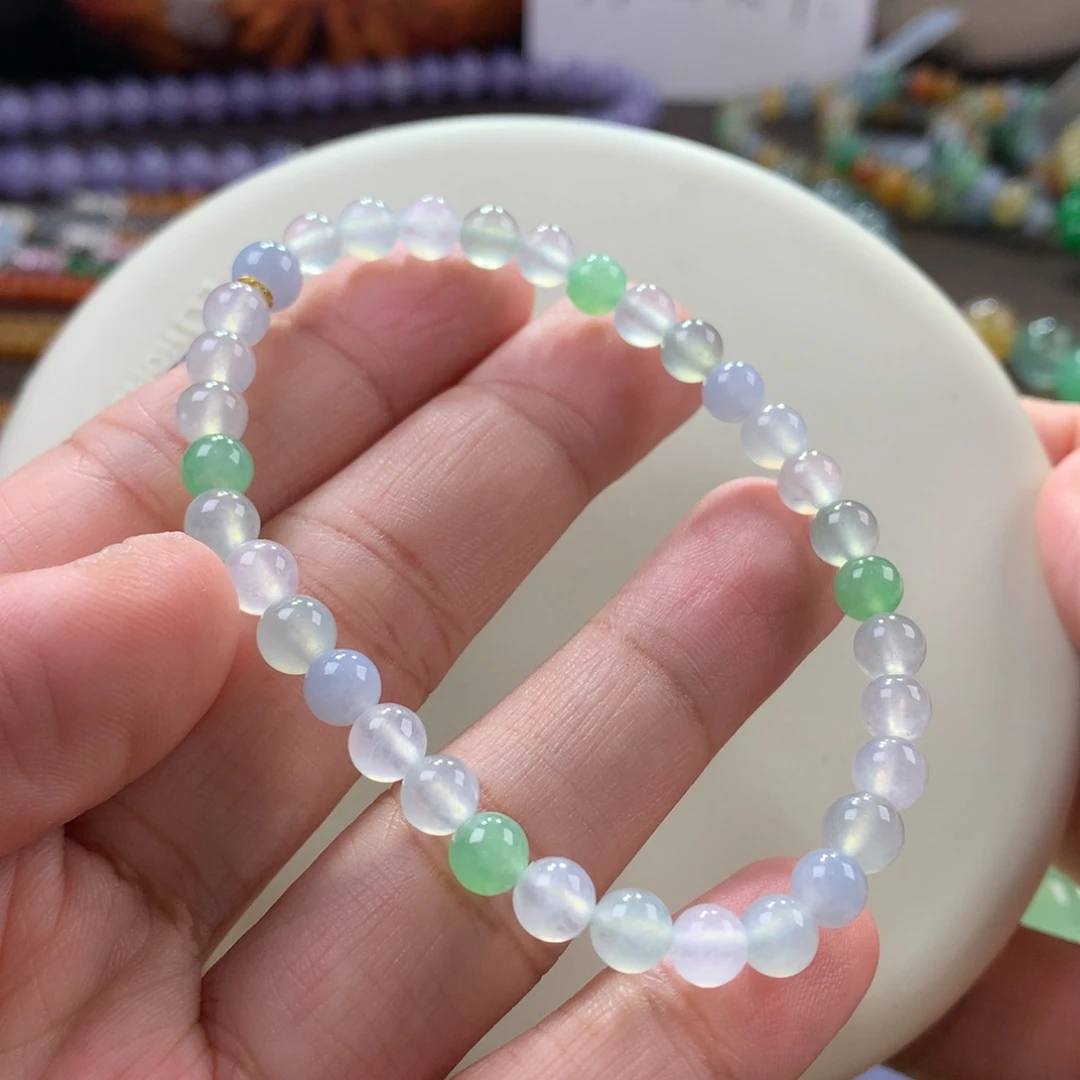 翡翠手链未镶嵌福利款马卡龙冰幻彩手串