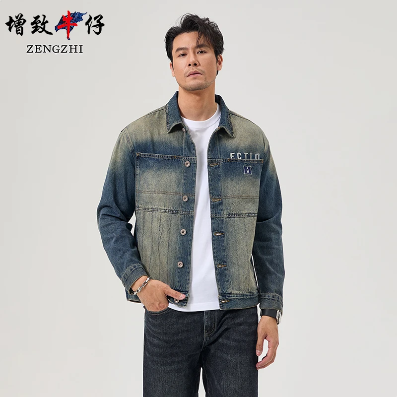 ZENGZHI/增致牛仔复古011水洗夹克宽松时尚工装牛仔修身潮流外套