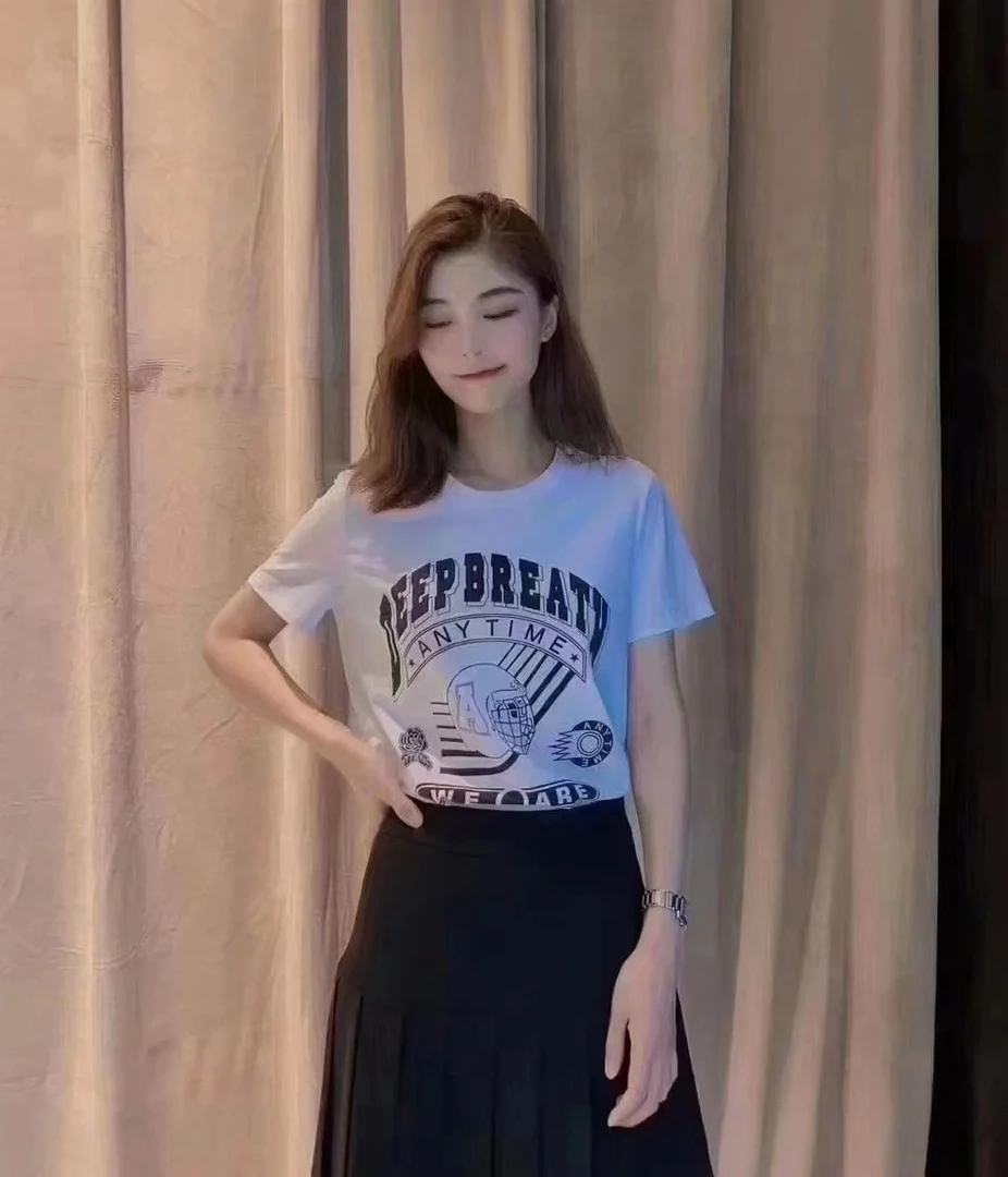 （不退换）5300254黑色短袖T女款潮流夏季宽松时尚半袖百搭休闲白色