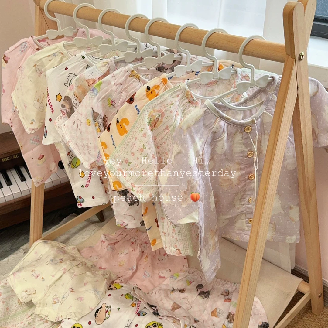 竹纤维，超软儿童卡通家居短袖和短裤套装