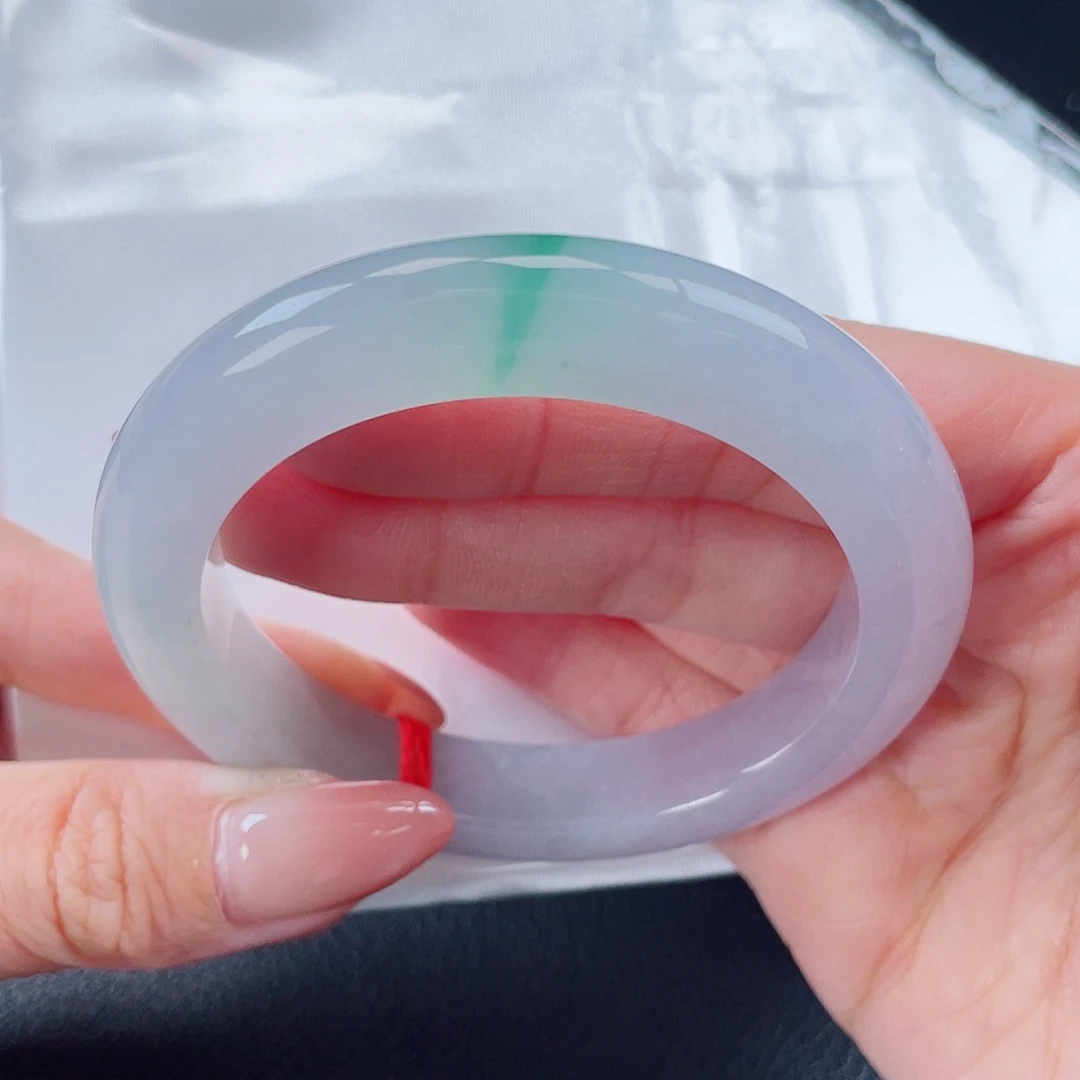 翡翠手镯未镶嵌9541-冰紫春彩飘金丝阳绿-微纹特价