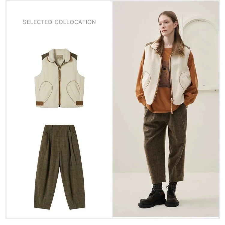 谜底毛毛马甲2025年冬季新品拼色保暖舒适H型百搭马夹女254MM16