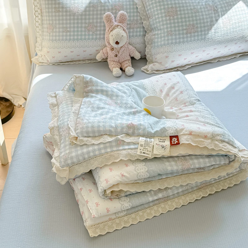夏季少女心皱皱纱空调被水洗棉双层纱夏凉被公主风夏被宿舍薄被子