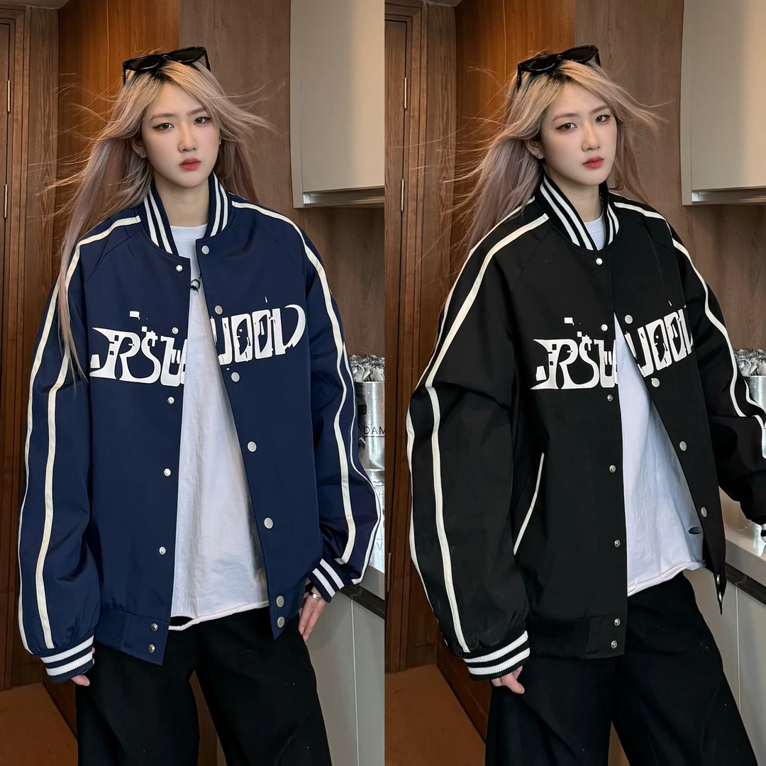 【暴走涵涵】春季新款大印花飞行夹克男女外套潮牌美式夹克棒球服