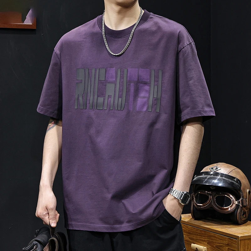 LEIGHZ/雷茨短袖t桖男士纯棉休闲夏季半袖宽松潮流印花大码百搭